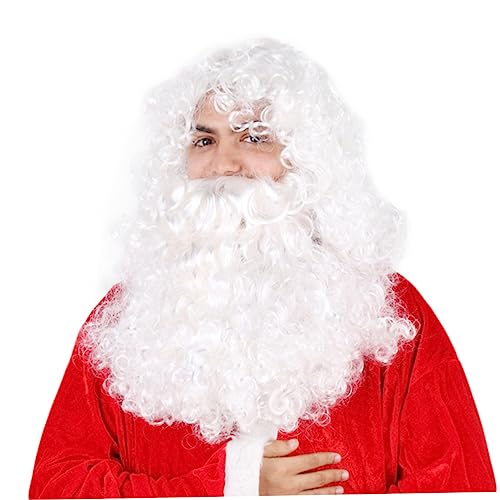 KOMBIUDA Weißer Langer Lockiger Weihnachtsmann Perücke mit Hautfreundlich und Sicher für Nikolaus Kostüm Party Karneval Cosplay und Festliche Anlässe von KOMBIUDA