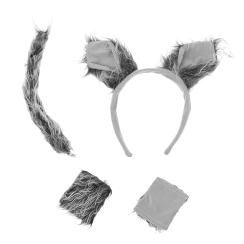 KOMBIUDA Wolf Kostüm Accessoires mit Tierohren und Handschuhen Flauschige Cosplay Requisiten für Karneval Bühnenauftritte Party und Geburtstag Unisex Tier Haarreifen Zubehör von KOMBIUDA