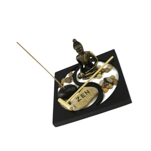 KOMBIUDA Zen Garten Buddha Statue Meditatives Sand Tray Für Büro Mini Zen Garten Deko Mit Zufälligem -rake Entspannende Tischdekoration Für Zuhause Und Büro von KOMBIUDA
