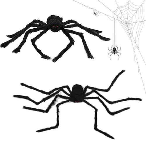 KOMEIYL 2pcs Halloween Spinne, Schwar Plüsch Spinnendekoration, Spooky Gruselige Spinnen, Simulation Stoffspinne, Gilt Halloween Spukhaus Deko Requisiten (B) von KOMEIYL