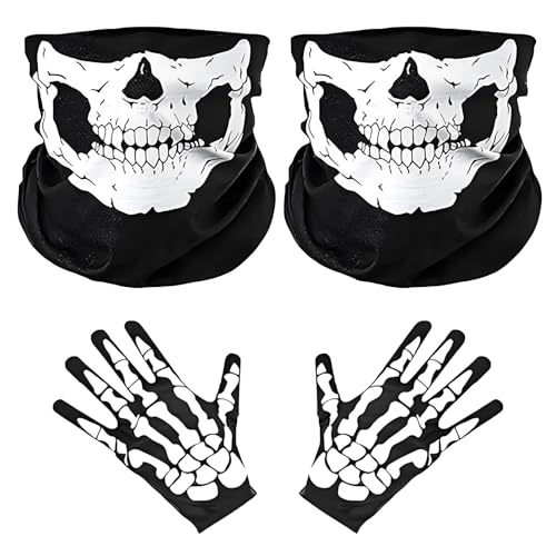 KOMEIYL 2pcs Skull Mask Skeletthandschuhe, Schädel Maske Weiße, Multifunktionstuch Totenkopf, Gilt für Halloween-Party oder Streich mit Freunden von KOMEIYL