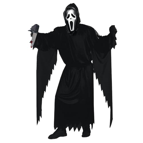 KOMEIYL Halloween Herren Scream Kostüm, Screaming Ghost Costume, Schaurige Screaming Ghost Kostüm, Halloween Ghostface Scream Kostüm con Maske und Dolch, Gilt Teilnahme Halloween-Party (L) von KOMEIYL