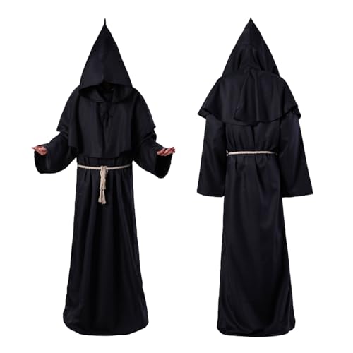 KOMEIYL Mönch Robe Kostüm, Halloween Mönch Priester Gewand, Mittelalterliche Mönchsroben mit Kreuz Halskette, Prite Robe Cape Hooded, Gilt Besuch Einer Halloween Party Oder Eines Spukhauses (M) von KOMEIYL