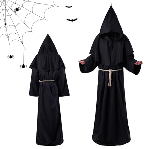 KOMEIYL Mönch Robe Kostüm, Halloween Mönch Priester Gewand, Mittelalterliche Mönchsroben mit Kreuz Halskette, Prite Robe Cape Hooded, Gilt Besuch Einer Halloween Party Oder Eines Spukhauses (XL) von KOMEIYL