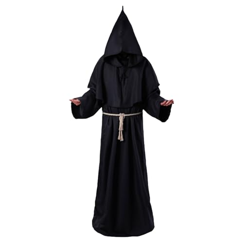 KOMEIYL Mönch Robe Kostüm, Halloween Mönch Priester Gewand, Mittelalterliche Mönchsroben mit Kreuz Halskette, Prite Robe Cape Hooded, Gilt Besuch Einer Halloween Party Oder Eines Spukhauses (XXL) von KOMEIYL