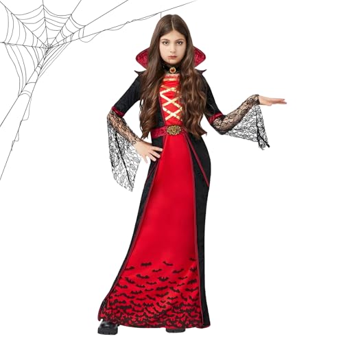 KOMEIYL Vampirkostüm Kinder Mädchen, Vampire Costume con Halskette, Vampir Kostüm Mädchen Fasching, Gilt für Halloween Süßes Oder Saures Partykostüme ((M(120-130 CM)) von KOMEIYL