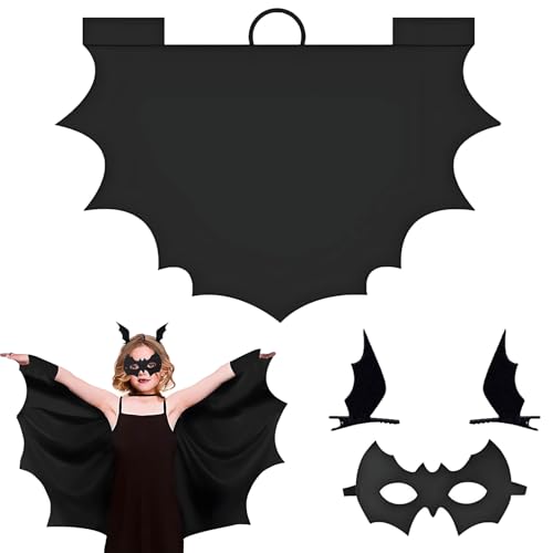 KOMEIYL Verkleidungscape Fledermaus Kinder, Fledermaus Umhang, Halloween Vampire Bat Wings Cape, Vampir-Fledermaus-Kostüm mit Fledermausmaske und 2 Fledermausflügel Haarspangen für Rollenspiel (B) von KOMEIYL