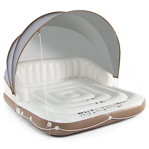 Aufblasbarer Lounge, Schwimmmatratze mit Abnehmbarer Überdachung, Wassersofa mit Becherhaltern, Luftmatratze für Indoor & Outdoor Aufblasbarer Lounge, Schwimmmatratze mit Abnehmbarer Überdachung, Wassersofa mit Becherhaltern, Luftmatratze für Indoor & Outdoor von KOMFOTTEU
