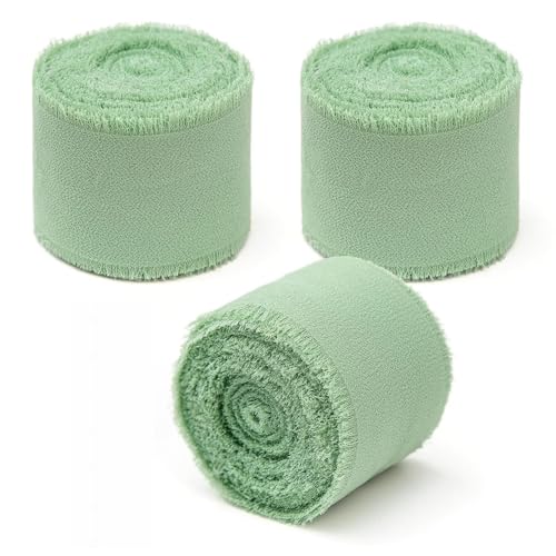 KOMUNJ 3 Rollen Band Eukalyptus Grün, Chiffon-Geschenkband, Schleifenband Grün, Stoffband Fransenband, für Hochzeitseinladungen, Brautsträuße, Geschenkverpackungen, 4 cm x 4,5 Meter KOMUNJ 3 Rollen Band Eukalyptus Grün, Chiffon-Geschenkband, Schleifenband Grün, Stoffband Fransenband, für Hochzeitseinladungen, Brautsträuße, Geschenkverpackungen, 4 cm x 4,5 Meter von KOMUNJ