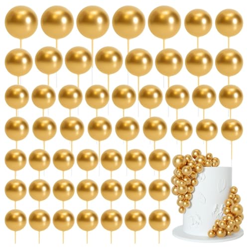 KOMUNJ 50 Stück Kugeln Kuchen Deko Torte, Schaumkugeln Torte,Goldene Kugeln Torte,Ball Kuchen Cake Topper,Mini Ballon Kuchen,Kuchen Dekoration Kugeln,tortendeko gold von KOMUNJ