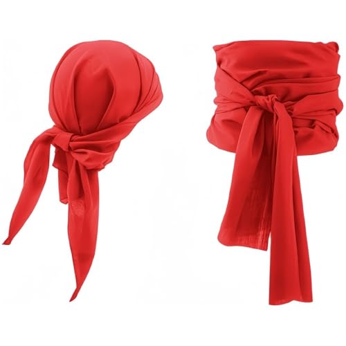 KOMUNJ Piraten Accessoires Set, Piraten Stirnband Taillengürtel mit Augenklappe Halskette, Piratenkapitän Mittelalterliche Große Schärpe für Karneval Halloween Kinder Frauen Männer (Rot) von KOMUNJ