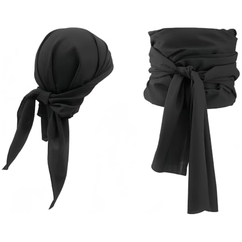 KOMUNJ Piraten Accessoires Set, Piraten Stirnband Taillengürtel mit Augenklappe Halskette, Piratenkapitän Mittelalterliche Große Schärpe für Karneval Halloween Kinder Frauen Männer (Schwarz) von KOMUNJ