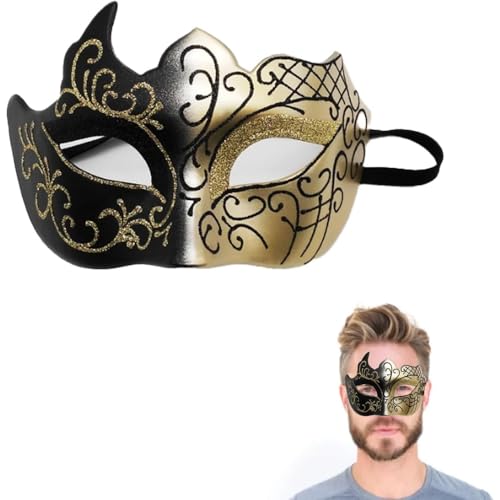 KOMUNJ Venezianische Maske, Maskenball Masken, Masquerade Mask, für Halloween, Abschlussball, Fasching Party KostüM Masken, Schwarz Und Gold KOMUNJ Venezianische Maske, Maskenball Masken, Masquerade Mask, für Halloween, Abschlussball, Fasching Party KostüM Masken, Schwarz Und Gold von KOMUNJ