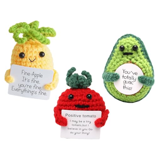 KONFEN Positive gestrickte Mini-Puppe, 3er-Pack lustige Positive Tasche Umarmung Spielzeug-Anhänger mit Energie-Karte, kreative Positive Energie Puppe für die Liebe EIN(Pineapple+Tomato+Avocado) von KONFEN