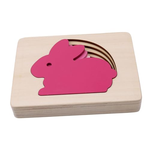 KONTONTY 1 Satz Farberkennungsspielzeug Puzzlekleber Kaninchen Puzzlematte Aus Holz Mit Farbverlauf Farbiges Holzspielzeug Kinderpuzzle Puzzle in Tierform Hölzern Rosa von KONTONTY