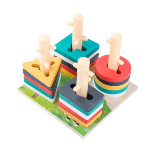 KONTONTY 1 Satz Geometrie-Block-Matching Puzzle rätselbuch Kindergarten rätsel geometrische Form passender Blockspielzeug Geometrisches Blockspielzeug hölzern von KONTONTY