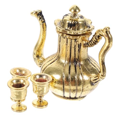 KONTONTY 1 Satz Mini Tea Set für Puppenhaus Vintage und Tassen Zubehör Deko Accessoires für Miniaturen Goldene Teegeschirr für Lebendige Puppenhaus Szenen von KONTONTY