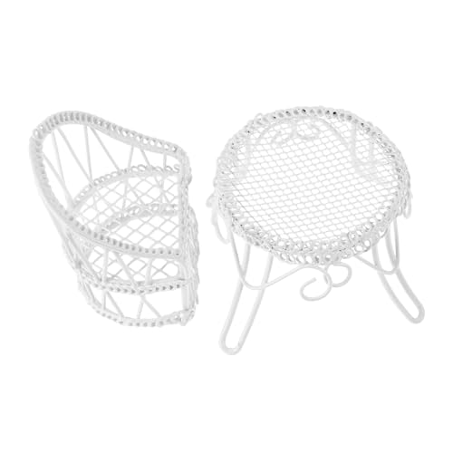 KONTONTY 1 Satz Mini-Tisch und Stuhl-Set Märchenhausdekor feenhafte gartenmöbel Feen Miniaturen Miniatur-Puppenhauszubehör Miniaturhauszubehör Puppenhausmöbel aus Eisen Miniaturtisch Weiß von KONTONTY