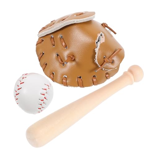 KONTONTY Kleiner Baseball Satz für Puppenhaus mit Handschuh und Schläger Dekoratives Kleiner Spielzeug für Selbstgemacht Puppenzubehör und von KONTONTY