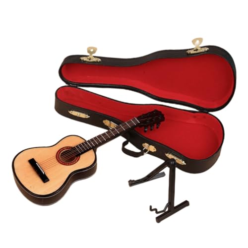 KONTONTY 1 Satz Miniatur Gitarrenmodell mit Ständer und Koffer Holz Deko für Puppenhaus und Fotografie für Miniaturliebhaber und Wohnkultur von KONTONTY