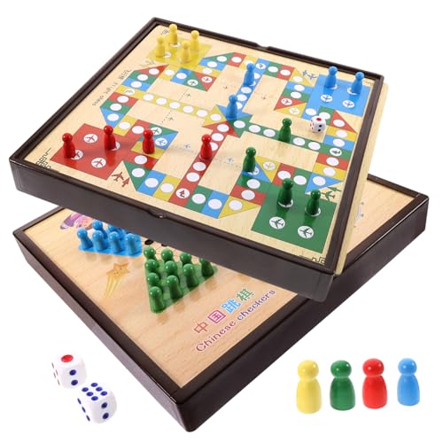 KONTONTY 1 Satz Multifunktionales Schachspiel für Tragbares Holzspielzeug Damenspiel und Flugschach Fördert Logisches und Interaktivität Zufällige Designs von KONTONTY