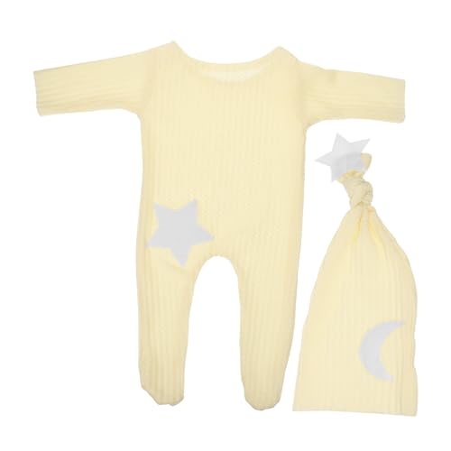 KONTONTY 1 Satz Neugeborenen Fotografie Outfit Sterne und Mond Strampler mit Langer Mütze Teiliges Eiergeel für Jungen und Mädchen Bequem und Stylisch für Fotoshootings und Babypartys von KONTONTY