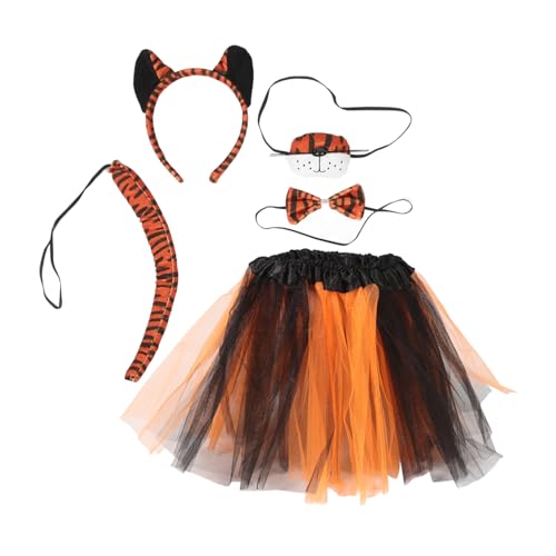 KONTONTY 1 Satz Tiger Kostüm Set für Teiliges Kostüm mit Haarreif Nase Fliege und Tutu Rock für Halloween Karneval und Rollenspiele von KONTONTY