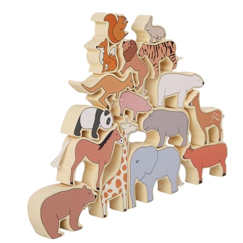 KONTONTY 1 Satz Zoo Bausteine Stapelspielzeug Spielzeugbausteine tierische Blöcke Holzblock Stapelblöcke Stapel von Tieren blockieren Kind stapelt Blöcke Holzblöcke hölzern von KONTONTY