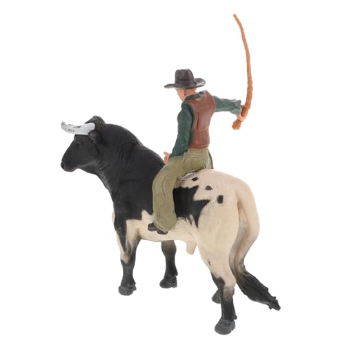 KONTONTY 1 Set Cowboy Bullenmodell Simulation Country Cowboy Form Braune Cowboy Actionfigur Realistische Spielzeugbullen Stierkampf Modell Kleines Bullen Ornament Bullenfiguren von KONTONTY