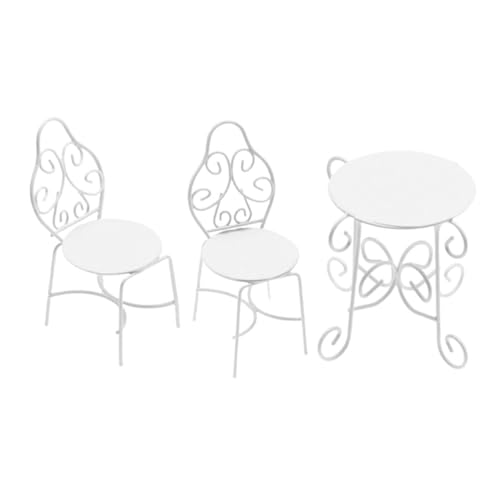 KONTONTY 1 Set Mini Tea Tischstühle Schreibtisch Dekorationen Ornamente Für Basteln Im Freien Ornamente Outdoor Möbelstuhl Für Tische Spielzeughaus Außentisch Und Stühle Eisen Weiß von KONTONTY