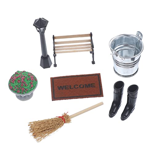 KONTONTY 1satz Miniatur Garten Dekoration Set Mit Zubehör Resin Figuren Für Park-szenen Künstliche Bank Und Gartenmöbel Und Außenbereich Geeignet von KONTONTY