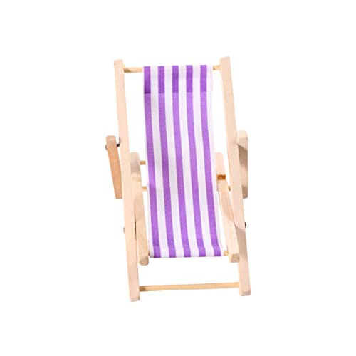 KONTONTY 1stk Minispielzeug Für Kinder Miniatur-zubehör Strandspielzeug Für Kinder Miniatur-strandlounge Kleine Puppenstubenmöbel Puppenhausstuhl Streifen Hölzern Notwendigkeit Violett von KONTONTY