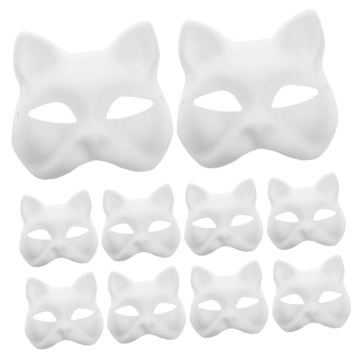 KONTONTY 10 Stück Blanko Katzenmasken zum Bemalen Diy Tiermasken für Halloween Cosplay und Bastelprojekte für Partys und Maskeraden von KONTONTY