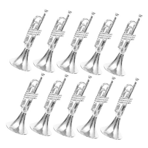 KONTONTY 10 Stück Musikinstrumentenmodell Puppenhaus-Miniaturbücher Trompetenverzierung Musical Band Trompetenhandwerk Mini-Musikinstrumente Mini House Decor Plastik Silver von KONTONTY