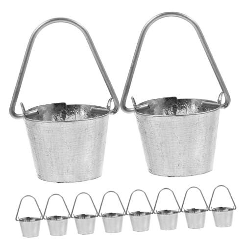 KONTONTY 10 Stück Teiliges Mini Metall Eimer mit Griff Vielseitige Miniatur Kübel für Puppenhaus und Garten Dekoration Kleine Metallbehälter für DIY Landschaftsbau und Mini Garten von KONTONTY