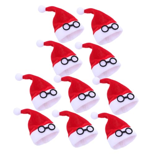 KONTONTY 10 Stück Teiliges Mini Santa Hüte aus Weichem Flanell Kleine Weihnachtsmützen für Besteckhalter Weinflaschen Dekoration Diy Basteln Rot Weiß Vielseitig für Tisch und Festdeko von KONTONTY