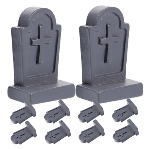 KONTONTY 10 Stück Teiliges Resin Miniatur Grabsteine Halloween Deko Handgefertigt Kleine Sarg Figuren Für Puppenhaus Schreibtisch Regal Spukhaus Friedhofs Dekoration von KONTONTY