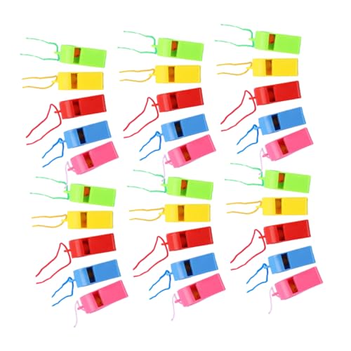 KONTONTY 100 Stück Bunte Kunststoff Trillerpfeifen mit Umhängeband für Schiedsrichter und Sportevents für Partys und Notfälle von KONTONTY