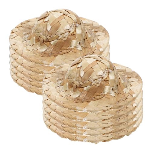 KONTONTY 12 Stück Geflochtener Strohhut Klein Gewebte Miniatur-Strick Ha Stricken Party Puppenstuben-strohhüte Luftig Winzig Basteln Schlüssel Tipps Mini-Craft-hüte Schmücken Kappen Beige von KONTONTY