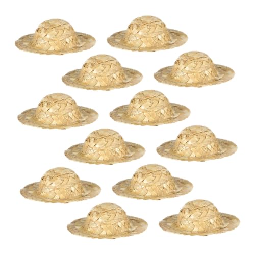 KONTONTY 12 Stück Teiliges Handgewebtes Mini Strohhut Kleine Puppenhüte aus Langlebigem Naturstroh für DIY Bastelprojekte Vielseitige Dekorationen Kreative Accessoires für Puppen und von KONTONTY