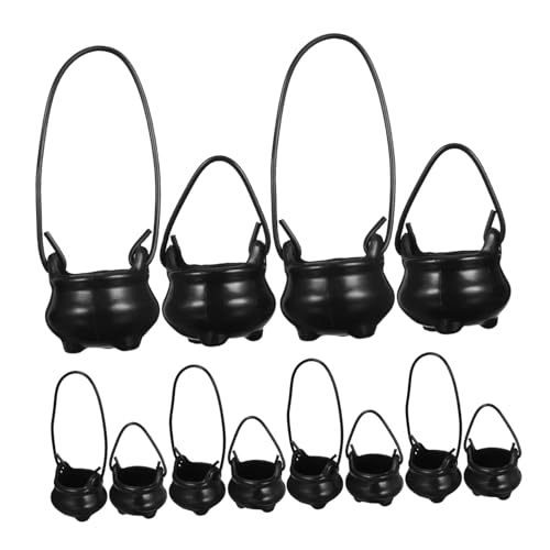 KONTONTY 12 Stück Teiliges Mini Kessel aus Robustem Kunststoff mit Metallgriff Detailgetreue Miniatur Töpfe für Puppenhaus Dekoration Halloween Party Mitgebsel Feengarten Zubehör und von KONTONTY