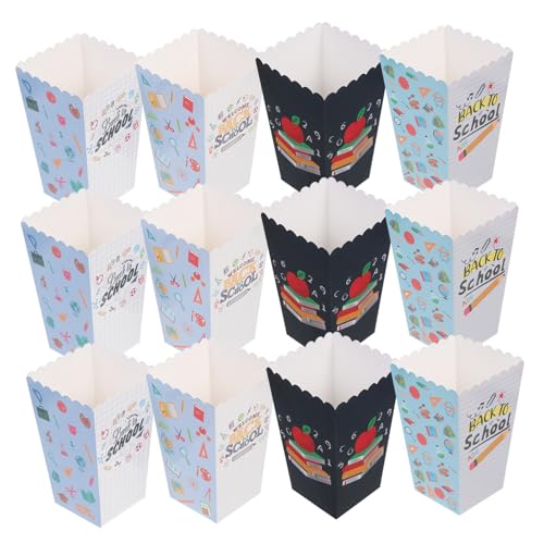 KONTONTY 12 Stück Teiliges Popcornboxen für Schule und Feiern Bunte Papiertüten mit Cartoonartigen Motiven für Snacks und Deko für Partys und KONTONTY 12 Stück Teiliges Popcornboxen für Schule und Feiern Bunte Papiertüten mit Cartoonartigen Motiven für Snacks und Deko für Partys und von KONTONTY