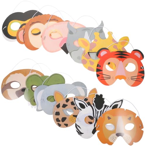 KONTONTY 12 Stück Tiermasken für Partys Bunte Tierkostüme aus Papier Wiederverwendbare Halloween Masken für Erwachsene für Geburtstagsfeiern und Cosplay Aktivitäten von KONTONTY