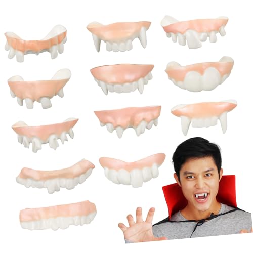 KONTONTY 12 Stück Zahnersatz Erwachsene Zähne Neuheit Gefälscht Vampir Cosplay Schrecklich Kostüm Lustig Halloween- Party Zahnstreich-Requisiten PVC von KONTONTY