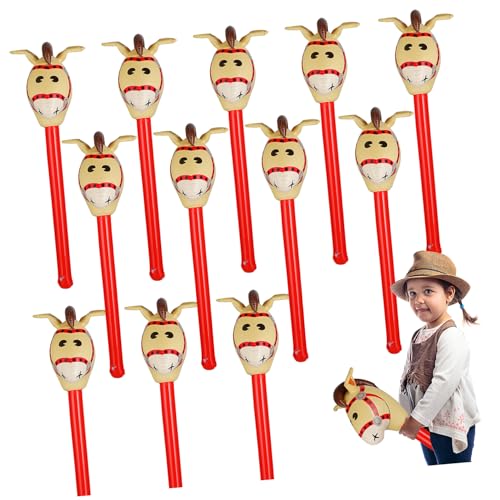 KONTONTY 12st Aufblasbarer Pferdekopf-Stick Requisiten Für Bühnenauftritte Pferdekopfballons Aufblasen Süße Pferdestöcke Aufblasbarer Cowgirl-pferdekopfstab PVC Sport Kind Komm Stock von KONTONTY