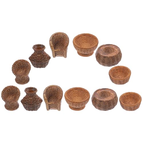 KONTONTY 12St Harzsimuliertes Bambusweben puppenstubenmöbel Dollhouse Furniture Puppenhausdekoration Miniaturdekoration Rattankorb Kleiner Picknickkorb Miniatur-Korb-Ornament Mini-Hauskorb von KONTONTY