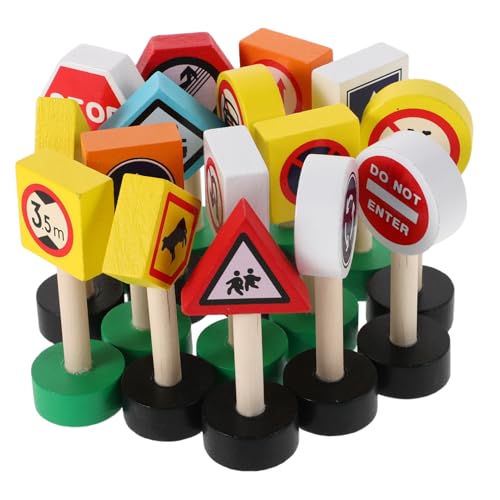 KONTONTY 16 Stück Teiliges Holzstraßenschild Spielset für Lernspielzeug zur Verkehrserziehung mit Bunten Verkehrszeichen und Ampeln für Vorschulkinder Sicher und Kinderfreundlich KONTONTY 16 Stück Teiliges Holzstraßenschild Spielset für Lernspielzeug zur Verkehrserziehung mit Bunten Verkehrszeichen und Ampeln für Vorschulkinder Sicher und Kinderfreundlich von KONTONTY