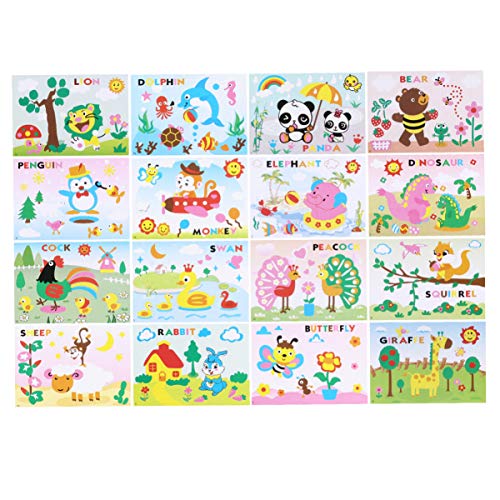 KONTONTY 16er-Pack Mosaik-Aufkleber Kunst-Set Für Jungen Und Mädchen Bastelbedarf Für Kleinkinder Pädagogisches Aufkleber-Spielzeug Für Den Kindergarten Zu Hause von KONTONTY