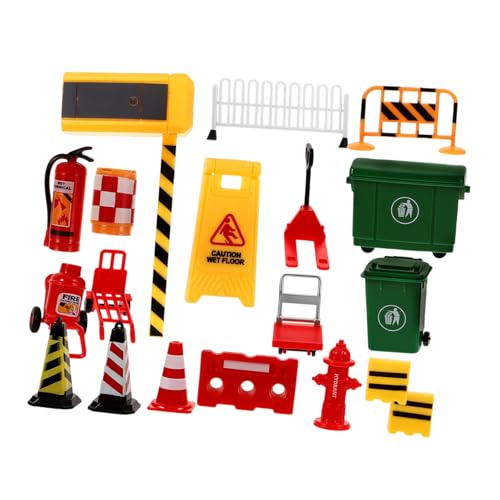KONTONTY 19 Stück Teiliges Miniatur Verkehrszeichen und Absperrset Robustes Lernspielzeug für Verkehrssicherheit Kompakt Farbecht Leicht für Frühkindliche Bildung und Straßenverkehrsregeln von KONTONTY