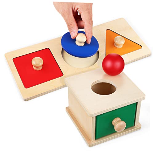 KONTONTY 1Satz Montessori Spielzeugset Für Holz Wurfbox Und Geometrisches Puzzle Fördert Feinmotorik Und Hand Augen Koordination Sicheres Material Für Kleinkinder Ab Jahr von KONTONTY